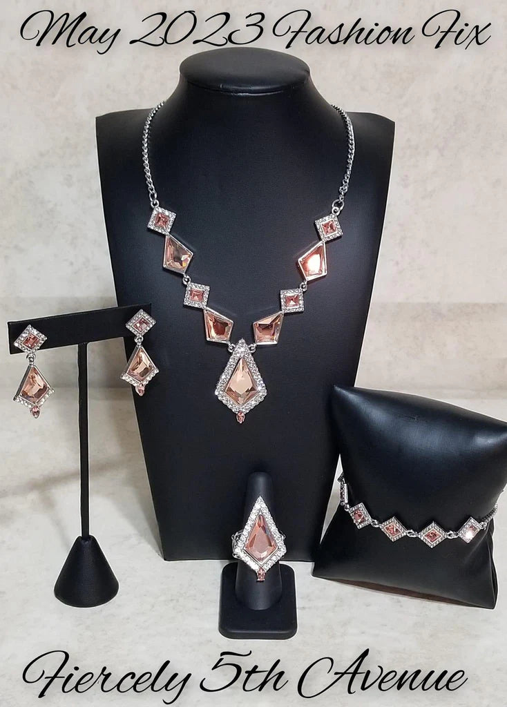 Fiercely 5th Avenue - Peach and Silver Jewelry Set - Paparazzi Accessories Bejeweled Accessories By Kristie