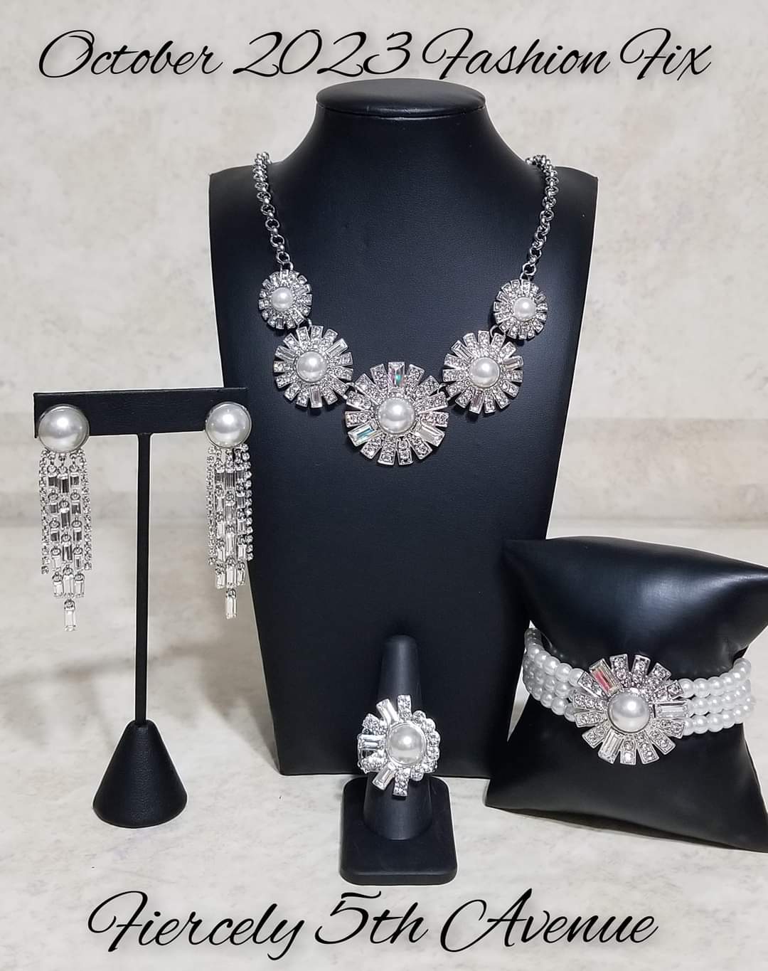 Fiercely 5th Avenue - White Pearl and Silver Jewelry Set - Paparazzi Accessories - Four piece matching jewelry set for an affordable price.