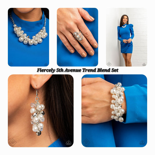 Fiercely 5th Avenue - Pearl and Silver Set - Paparazzi Accessories Bejeweled Accessories By Kristie
