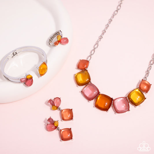 Glimpses of Malibu - Colorful Jewelry Set - Paparazzi Accessories - Includes one of each accessory featured in the Glimpses of Malibu Trend Blend in April's Fashion Fix: Reflective Range - Pink Necklace, Multi Post Earrings, Reflective Recognition - Multi Bracelet, and Reflective Ranking - Pink Ring.