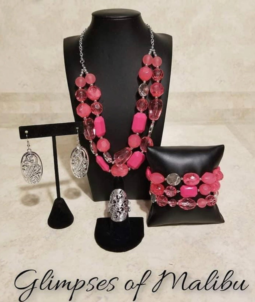 Glimpses of Malibu - Trend Blend Pink Jewelry Set - Paparazzi Accessories Bejeweled Accessories By Kristie