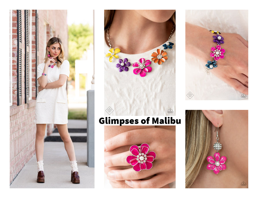 Glimpses of Malibu - Trend Blend Set - Colorful Flower and Silver Jewelry Bejeweled Accessories By Kristie