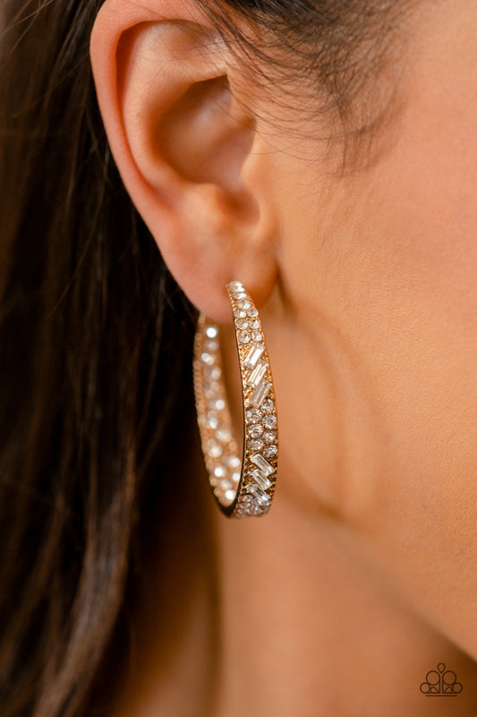 GLITZY By Association - Gold Hoop Earrings - Paparazzi Accessories Bejeweled Accessories By Kristie