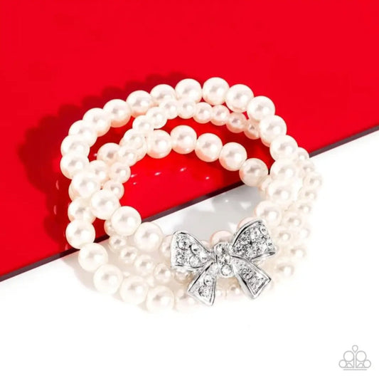 How Do You Do? White Pearl Bracelet - Paparazzi Accessories Bejeweled Accessories By Kristie