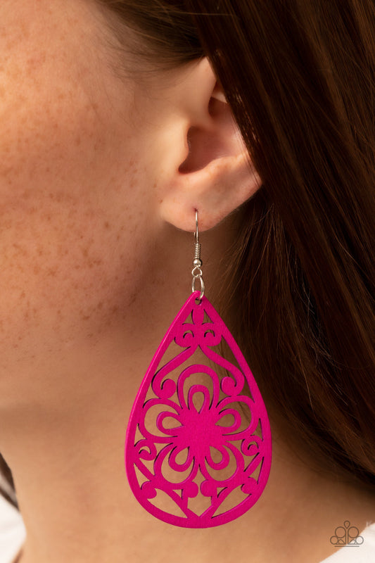 Marine Eden - Pink Wood Earrings - Paparazzi Accessories Bejeweled Accessories By Kristie