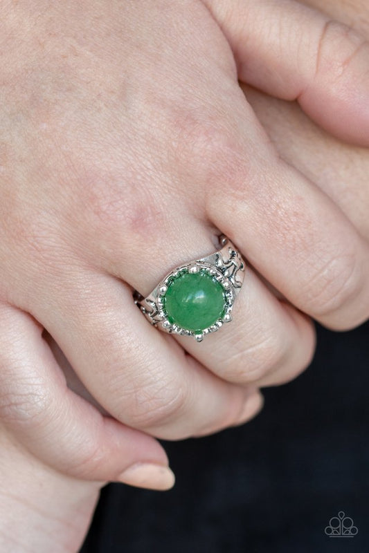 Mojave Treasure - Green and Silver Ring - Paparazzi Accessories Bejeweled Accessories By Kristie