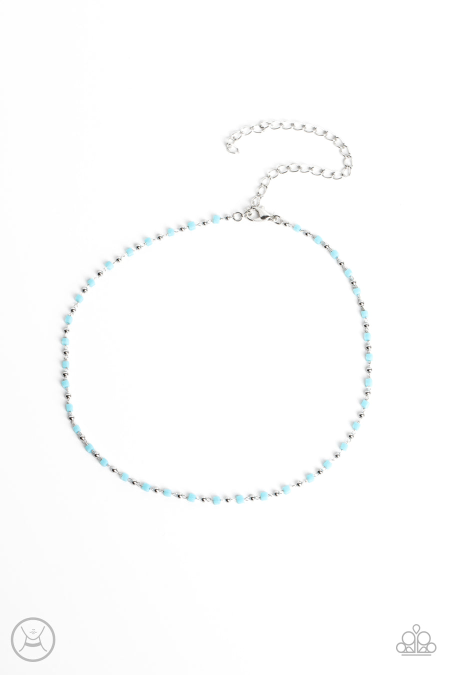 Neon Lights - Blue Necklace - Paparazzi Accessories - Dainty silver beads and square Waterspout beads delicately link around the neck, creating a minimalist inspired bright pop of color. Features an adjustable clasp closure.