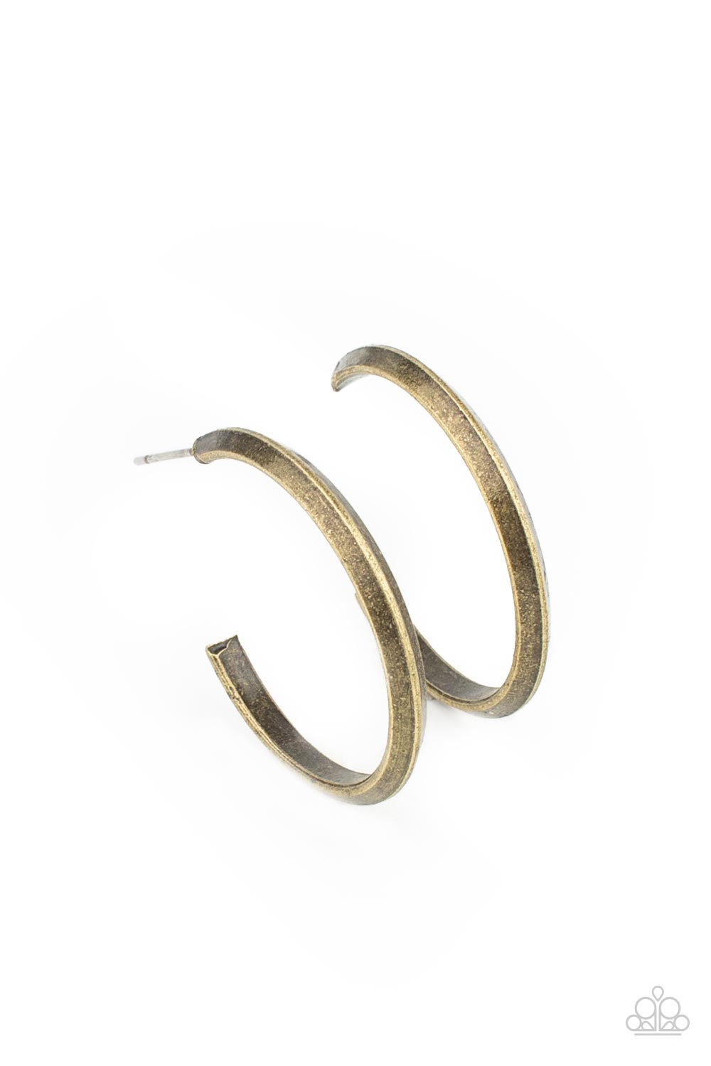 On The Brink - Brass Hoop Earrings - Paparazzi Accessories - A raised spine on an antiqued brass hoop creates a dramatic finish to the simple design. Earring attaches to a standard post fitting. Hoop measures approximately 1" in diameter. Sold as one pair of hoop earrings.