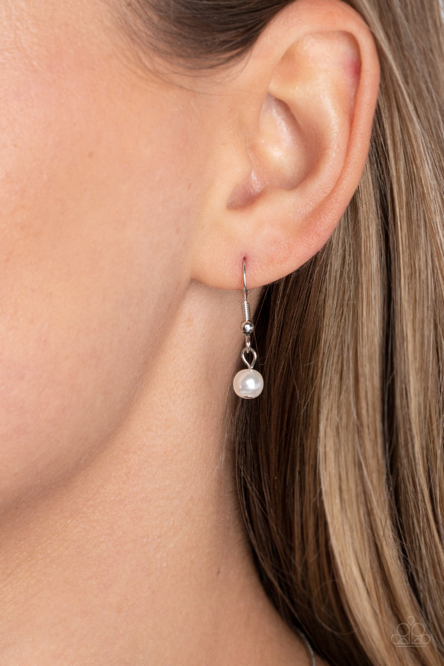 Pearls Before VINE - Silver Necklace - Paparazzi Accessories - Dainty faceted jet black teardrops- and smoky marquise-cut gems climb around clusters of dainty white half-pearls, creating an elongated pendant that slides elegantly along a skinny silver snake chain.