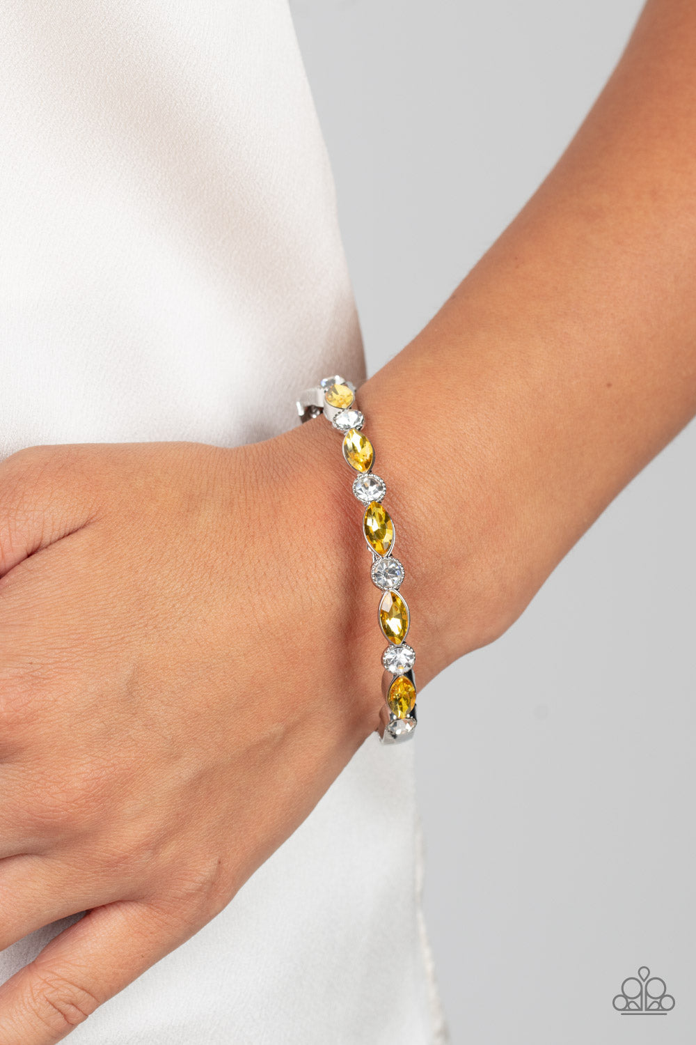 Petitely Powerhouse - Yellow and Silver Bracelet - Paparazzi Accessories Bejeweled Accessories By Kristie