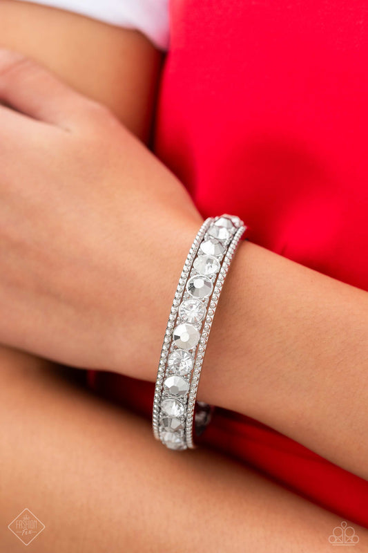 Polishing Promise - White and Silver Bangle Bracelet - Paparazzi Accessories Bejeweled Accessories By Kristie