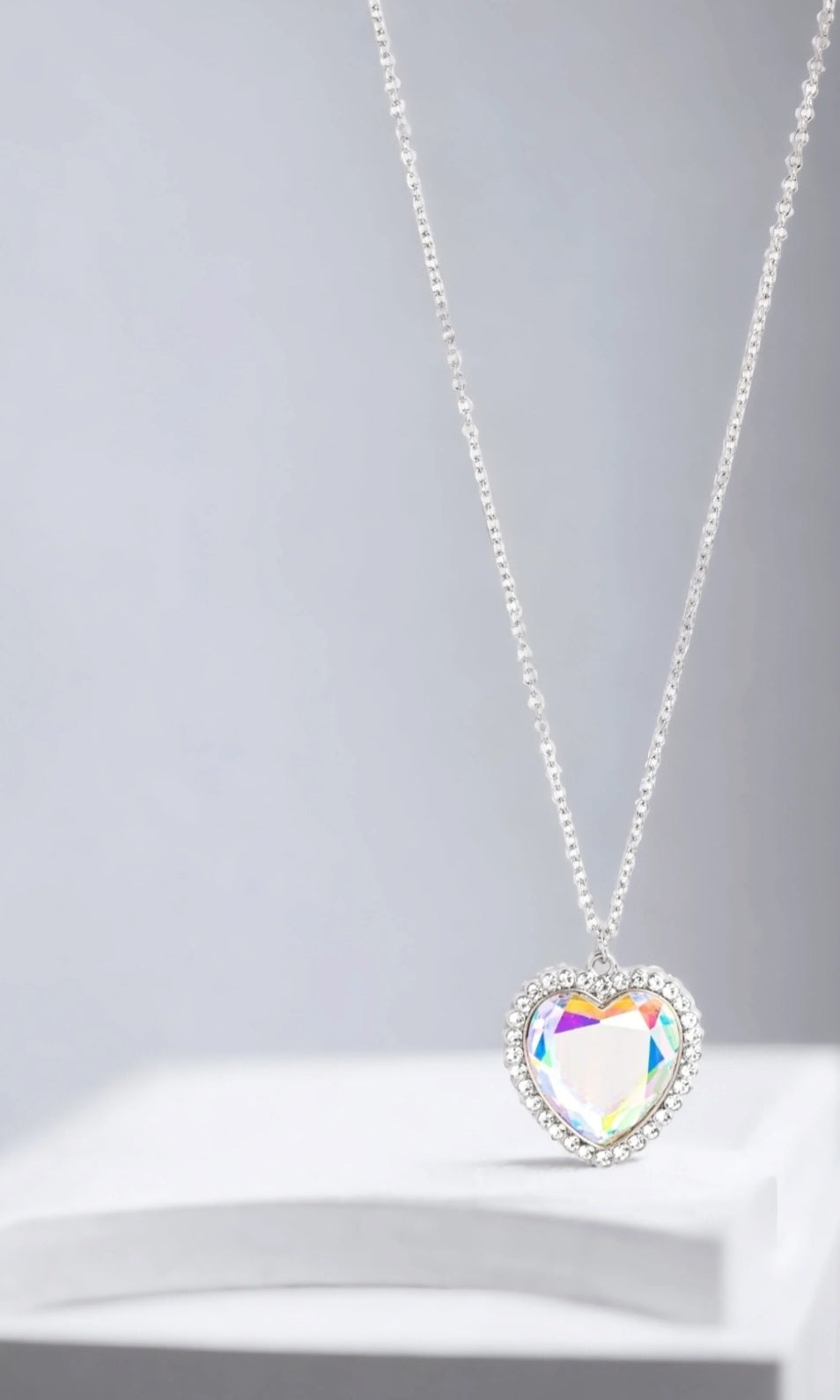 Prismatically Twitterpated - Multi Color Heart - Silver Necklace Bejeweled Accessories By Kristie