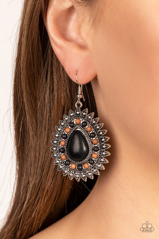 Sagebrush Sabbatical - Black Stone Earrings - Paparazzi Accessories Bejeweled Accessories By Kristie