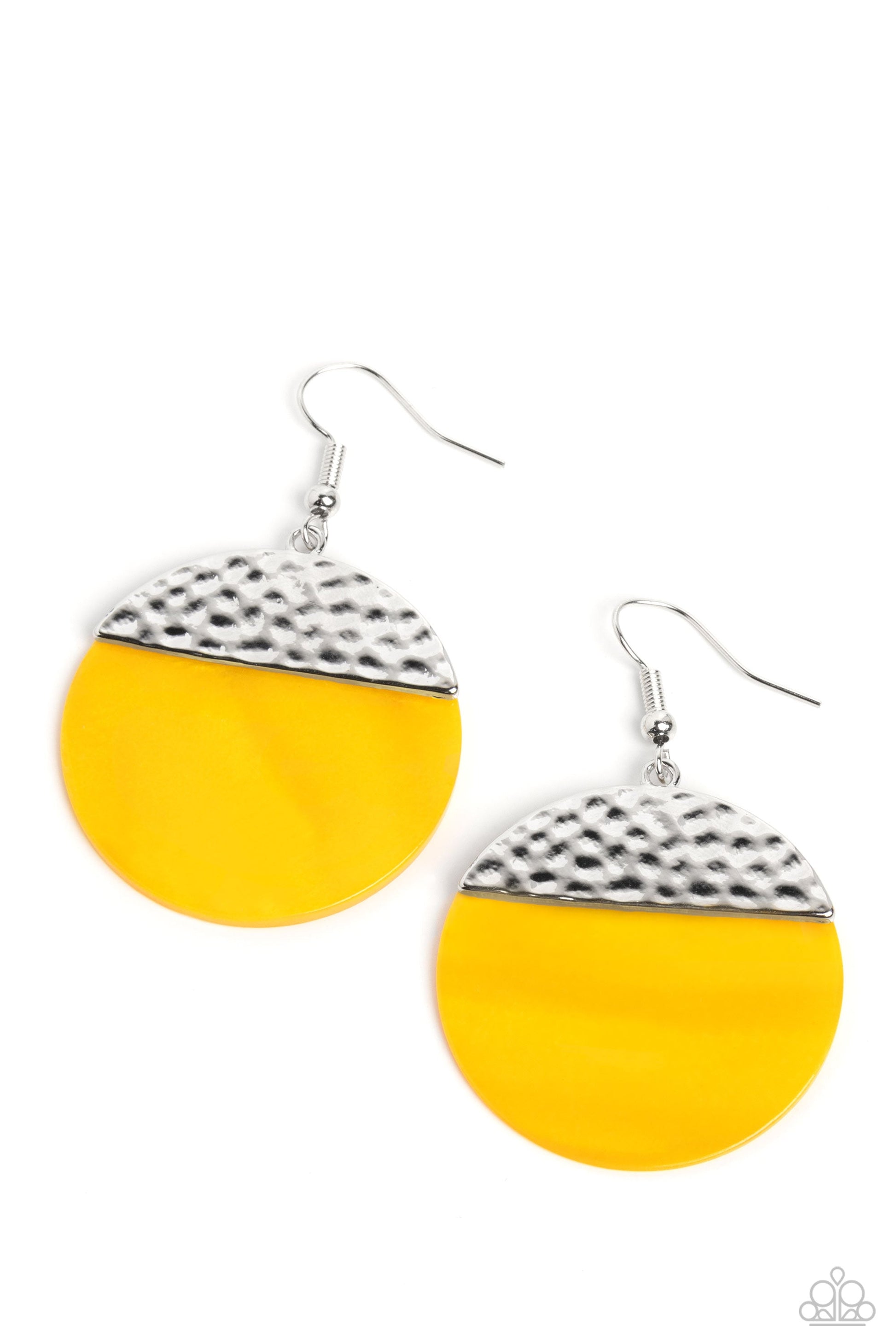 SHELL Out - Yellow and Silver Earrings - Paparazzi Accessories Bejeweled Accessories By Kristie
