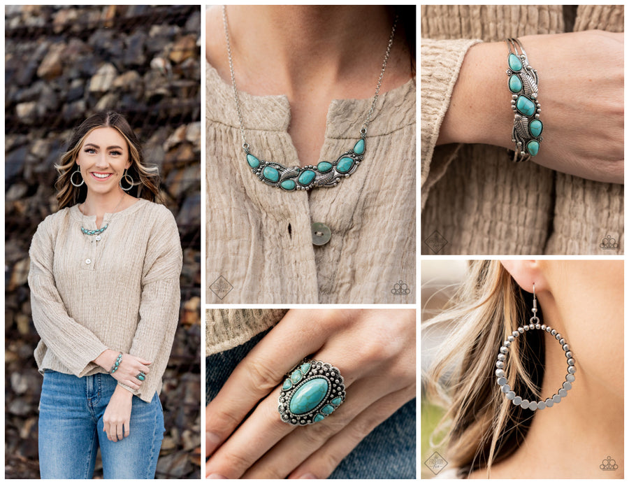 Simply Santa Fe - 4 Piece Trend Blend - Turquoise and Silver Set - Paparazzi Accessories - Earthy, desert-inspired designs are what the Simply Santa Fe collection is all about. Natural stones, indigenous patterns, and vibrant colors of the Southwest are sprinkled throughout this trendy collection.