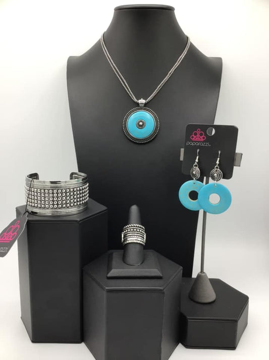 Simply Santa Fe - 4 Piece Turquoise and Silver Set - Fashion Fix - Paparazzi Accessories Bejeweled Accessories By Kristie