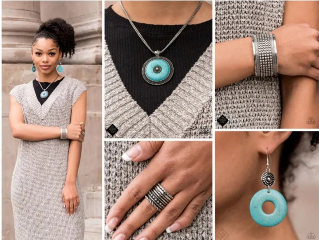 Simply Santa Fe - 4 Piece Turquoise and Silver Set - Fashion Fix - Paparazzi Accessories Bejeweled Accessories By Kristie