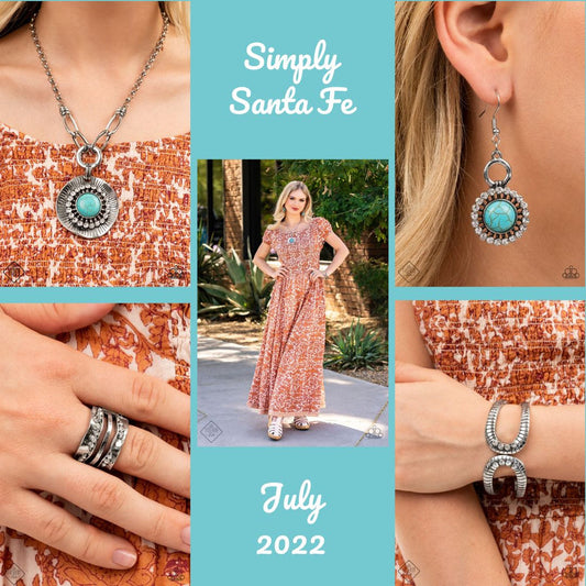 Simply Santa Fe - Trend Blend Turquoise and Silver Set - Paparazzi Accessories Bejeweled Accessories By Kristie