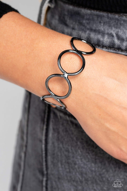 Socialite Sheen - Black Gunmetal Cuff Bracelet - Paparazzi Accessories Bejeweled Accessories By Kristie