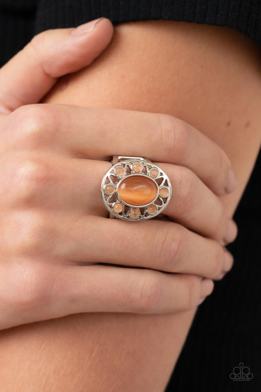 Sunny Solstice - Orange and Silver Ring - Paparazzi Accessories Bejeweled Accessories By Kristie