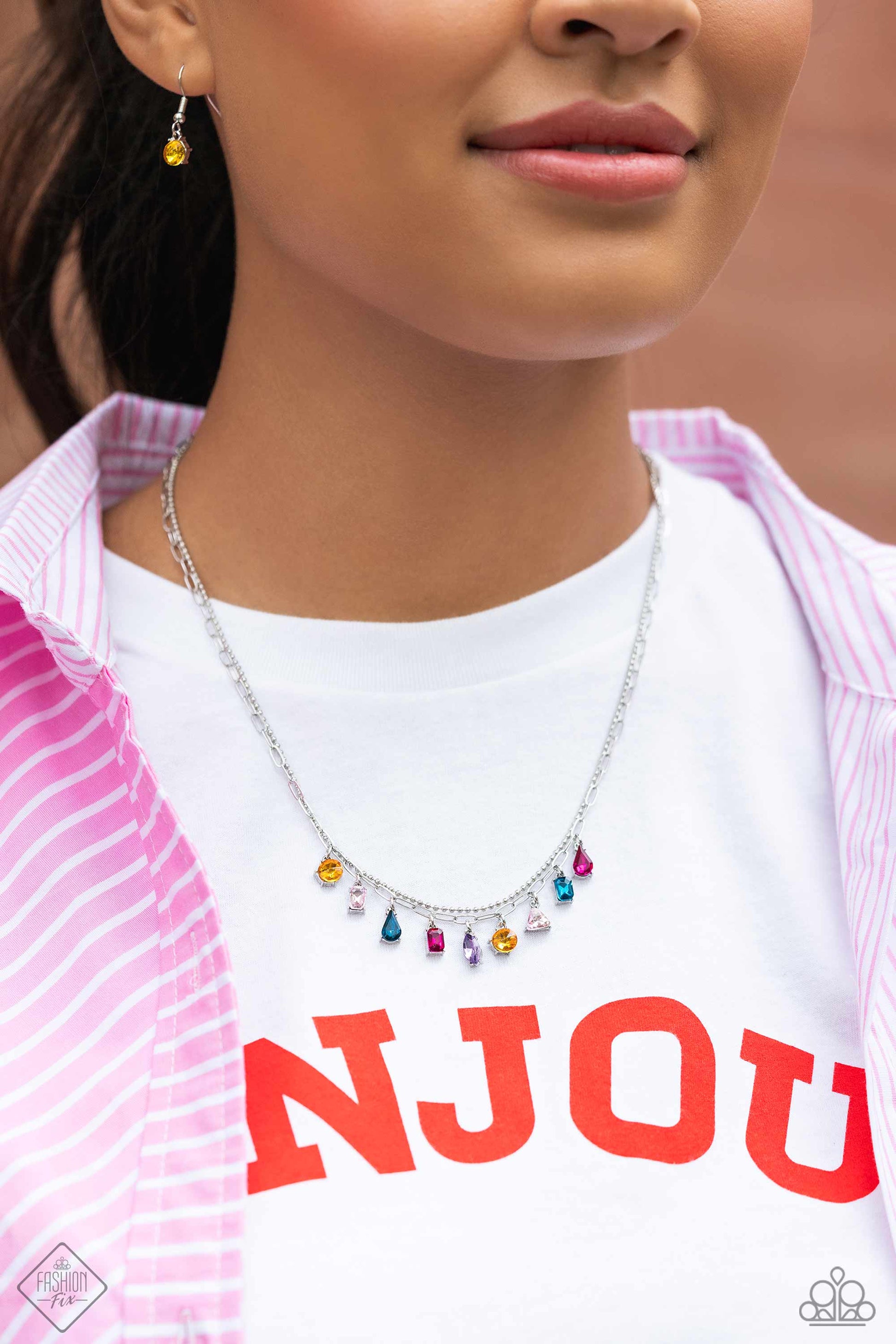 Sunset Sightings - Complete 4 Piece Jewelry Set - Paparazzi Accessories - Includes one of each accessory featured in the Sunset Sightings Trend Blend in January's Fashion Fix: Carnival Confidence - Multi Necklace, Concession Couture Necklace, Flashy Festival - Multi Earrings, and Fairground Fun - Multi Bracelet.
