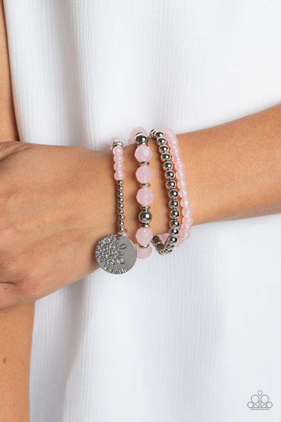 Surfer Style - Pink and Silver Bracelet - Paparazzi Accessories Bejeweled Accessories By Kristie