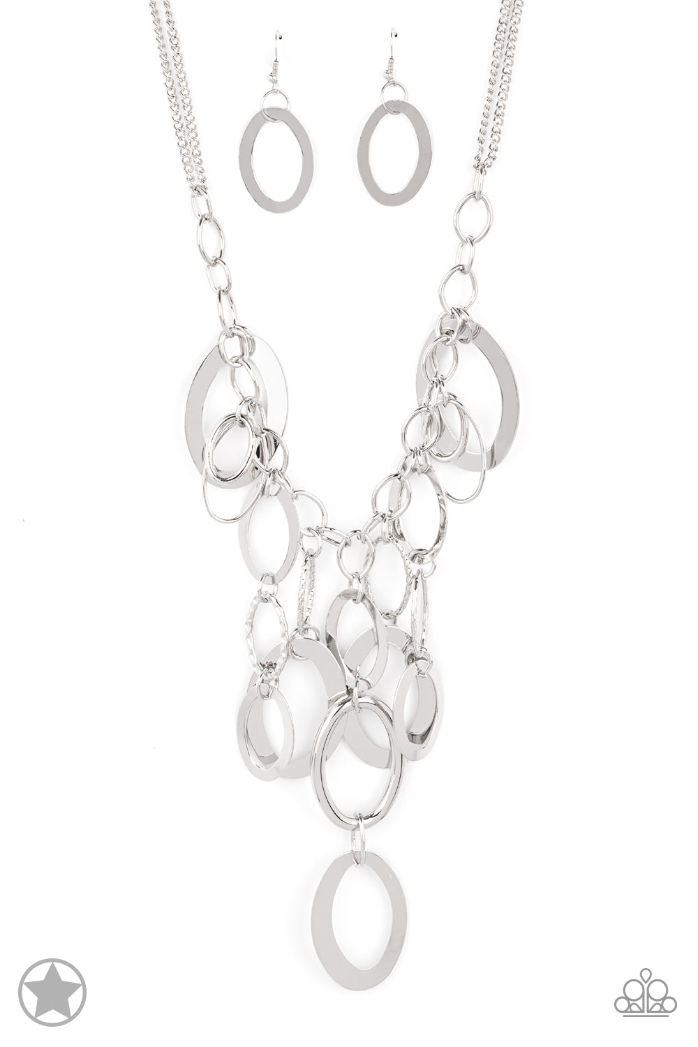 A Silver Spell - Silver Fashion Necklace - Paparazzi Accessories - Large silver links and shimmering textured silver rings cascade below a silver chain freely, allowing for movement that makes a bold statement. Features an adjustable clasp closure. Sold as one individual necklace.