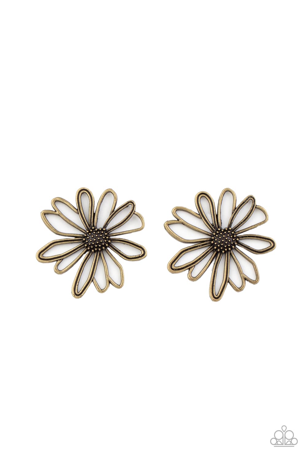 ​Artisan Arbor - Brass Flower Earrings - Paparazzi Accessories - 
Airy brass petals bloom from a studded brass center, creating a rustic flower. Earring attaches to a standard post fitting. Sold as one pair of post earrings.
