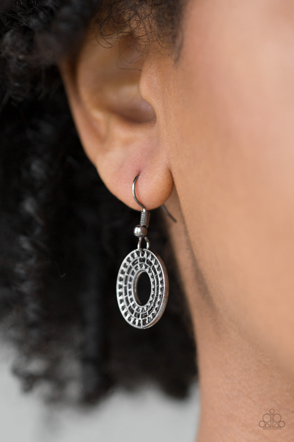 Basically Baltic - Black Gunmetal Necklace and Earrings - Paparazzi Accessories - Radiating with circular details, airy oval frames link below the collar for a casual look. Features an adjustable clasp closure.Sold as one individual necklace. Includes one pair of matching earrings.