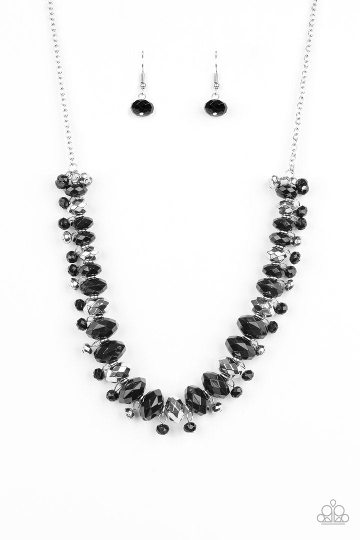 BRAGs To Riches - Black and Silver - Necklace - Paparazzi Accessories - 
Faceted silver and black beads are threaded along an invisible wire below the collar. Dainty silver and black beads dangle from the colorful combination, creating an edgy fringe. Features an adjustable clasp closure.
