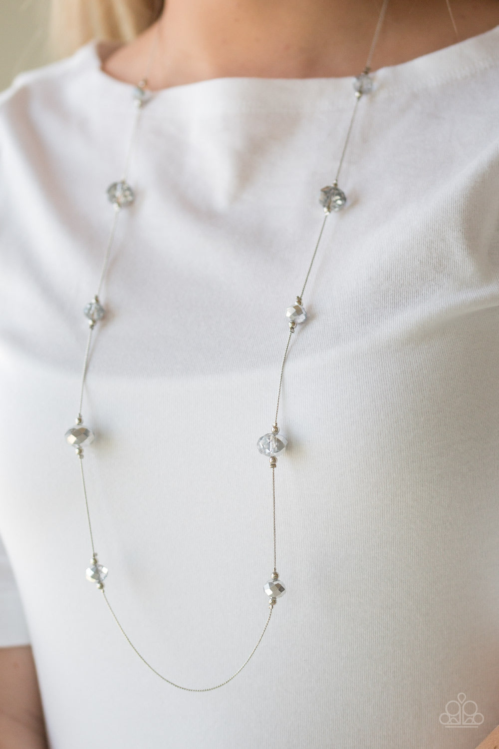 Champagne On The Rocks - Silver Necklace - Paparazzi Accessories - Infused with dainty silver accents, metallic and smoky crystal-like beads trickle along a dainty silver chain across the chest for a refined look. Features an adjustable clasp closure fashion necklace.