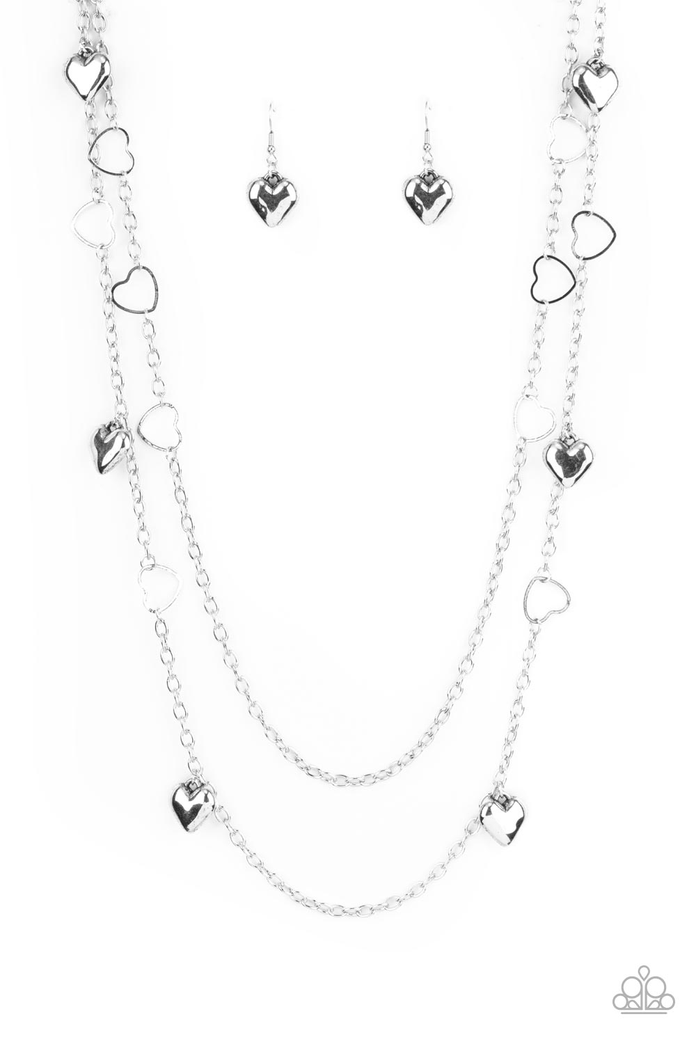 Chicly Cupid - Silver Heart Charm Necklace - Paparazzi Accessories Long Necklaces Bejeweled Accessories By Kristie Featuring Paparazzi Jewelry  - Trendy fashion jewelry for everyone -
