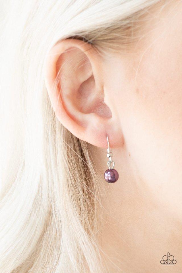 Coastal Cache - Purple - Silver Necklace & Earrings - Paparazzi Accessories - 
Pearly purple beads, smoky crystal-like gems, and hammered silver discs swing from a bold silver chain, creating a refined fringe below the collar. Features an adjustable clasp closure.
