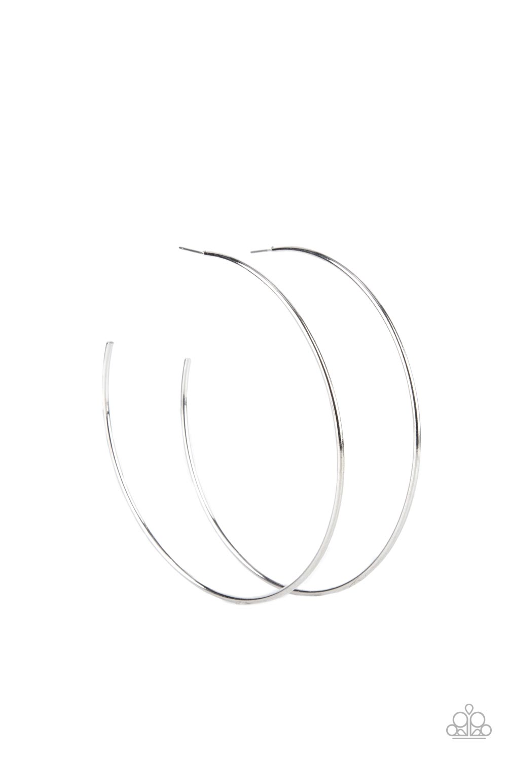Colossal Couture - Silver Hoop Earrings - Paparazzi Accessories - A classic silver bar curls into an outrageously oversized hoop for a trendsetting look. Earring attaches to a standard post fitting. Hoop measures approximately 4" in diameter. Sold as one pair of hoop earrings.