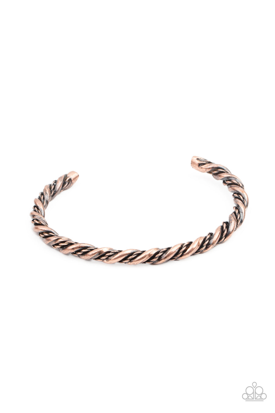 Combat Ready - Copper Mens Bracelet - Paparazzi Accessories - Mismatched antiqued copper bars twist around the wrist, creating an edgy cuff. Sold as one individual bracelet.