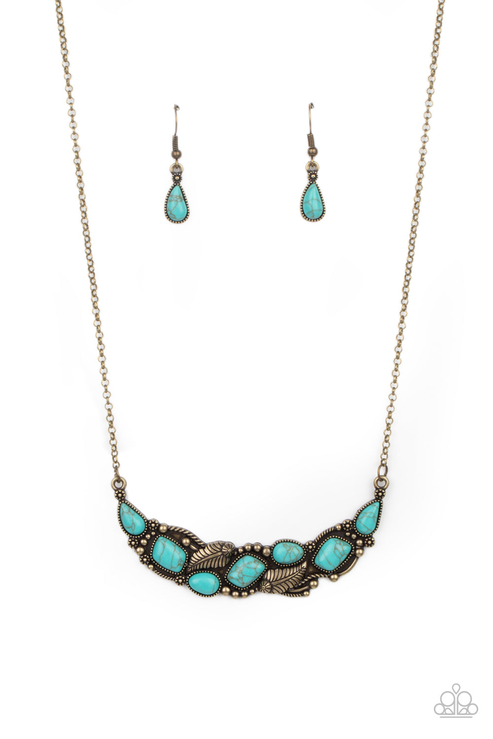 Brass and turquoise necklace on sale paparazzi