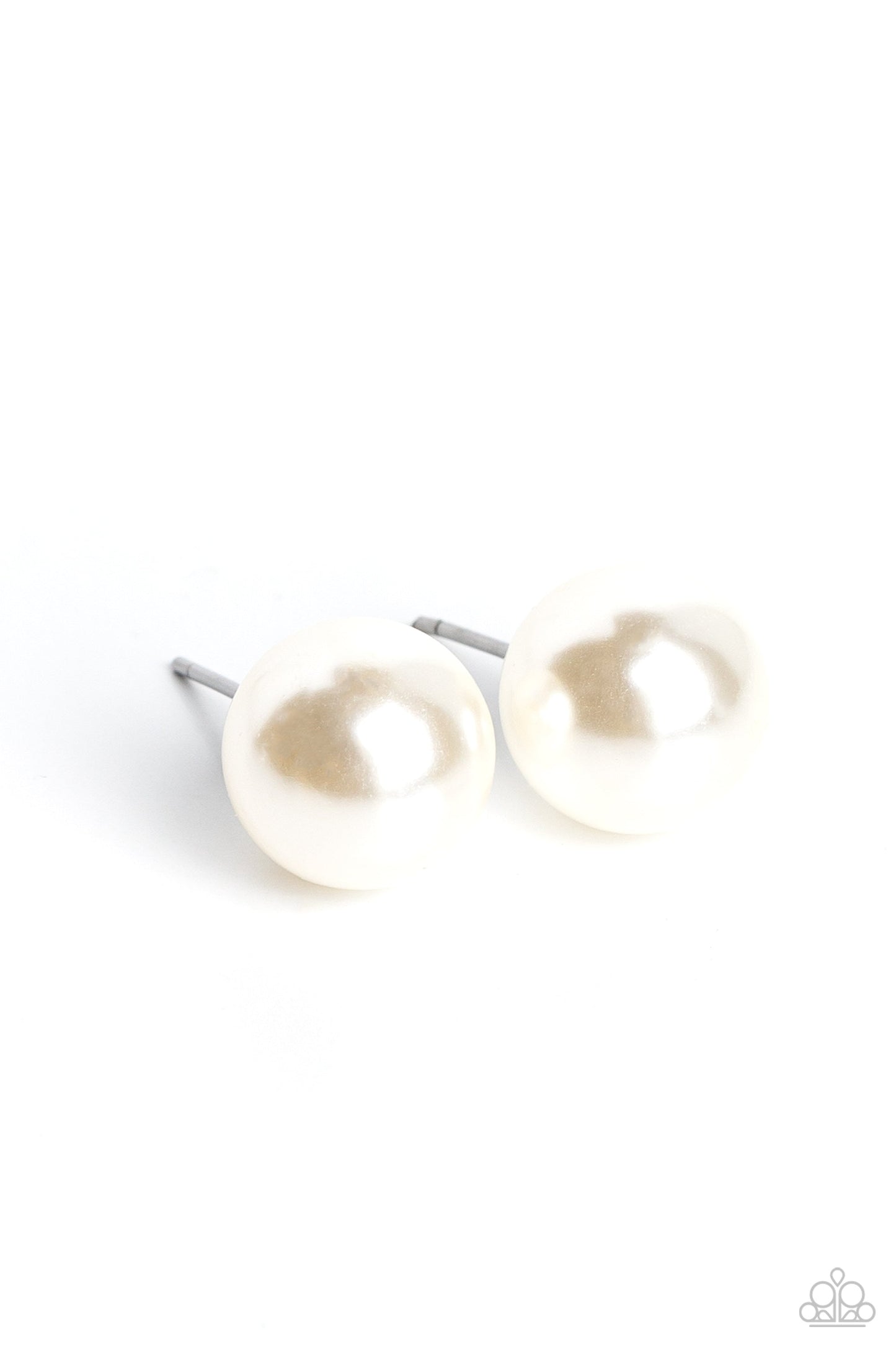 Debutante Details - White Pearl Earrings - Paparazzi Accessories - An oversized white pearl, stands out against the ear adding a timeless twist to a basic staple piece perfect for layering. Earring attaches to a standard post fitting. Sold as one pair of post earrings.
