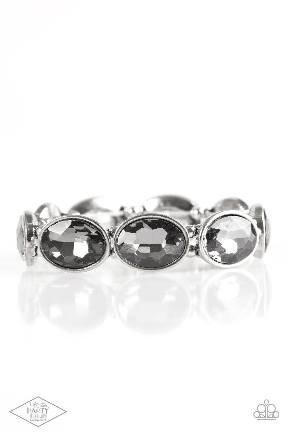 DIVA In Disguise - Smoky Gray Gem - Silver Stretchy Bracelet - Smoky gems in sleek silver frames. Stylish bracelet has dainty silver beads, the glittery frames are threaded along stretchy elastic bands for a glamorous look around the wrist. Bejeweled Accessories By Kristie - Trendy fashion jewelry for everyone -