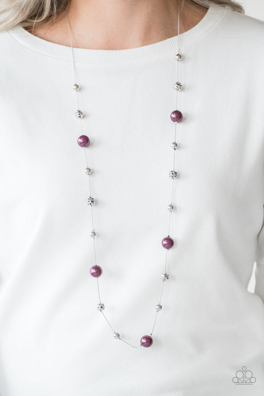 Eloquently Eloquent - Purple and Silver Necklace - Paparazzi Accessories - Infused with pearly purple accents, classic silver and delicately hammered silver beads trickle along an elegantly elongated silver chain for a refined stylish fashion necklace.