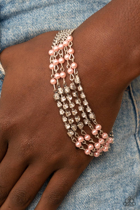Experienced in Elegance - Pink Pearl and Silver Bracelet  - Paparazzi Accessories Bejeweled Accessories By Kristie - Trendy fashion jewelry for everyone -