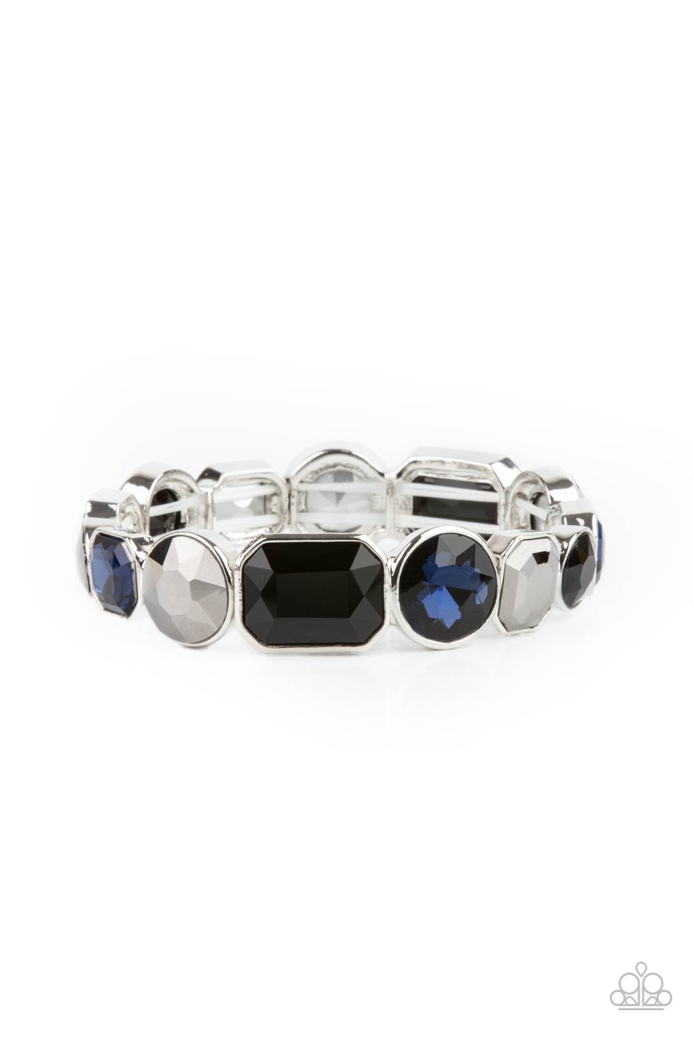 ​Extra Exposure - Black - Blue - Hematite Bracelet - Paparazzi Accessories - 
Encased in sleek silver frames, a smoldering collection of round and emerald cut black, blue, and hematite rhinestones glide along stretchy bands around the wrist, creating a sparkly industrial statement piece. Sold as one individual bracelet.
