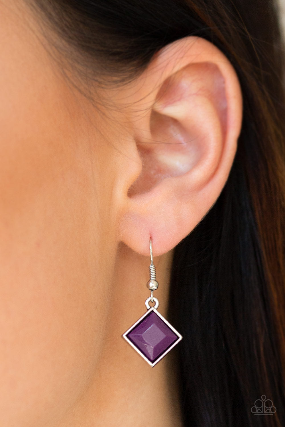 Feeling Inde-PENDANT - Purple Necklace - Paparazzi Accessories - Glistening silver filigree spins into a dramatic pendant below the collar. Square plum beads are pressed into the airy frame for a colorful finish. Features an adjustable clasp closure. Sold as one individual necklace. Includes one pair of matching earrings.
