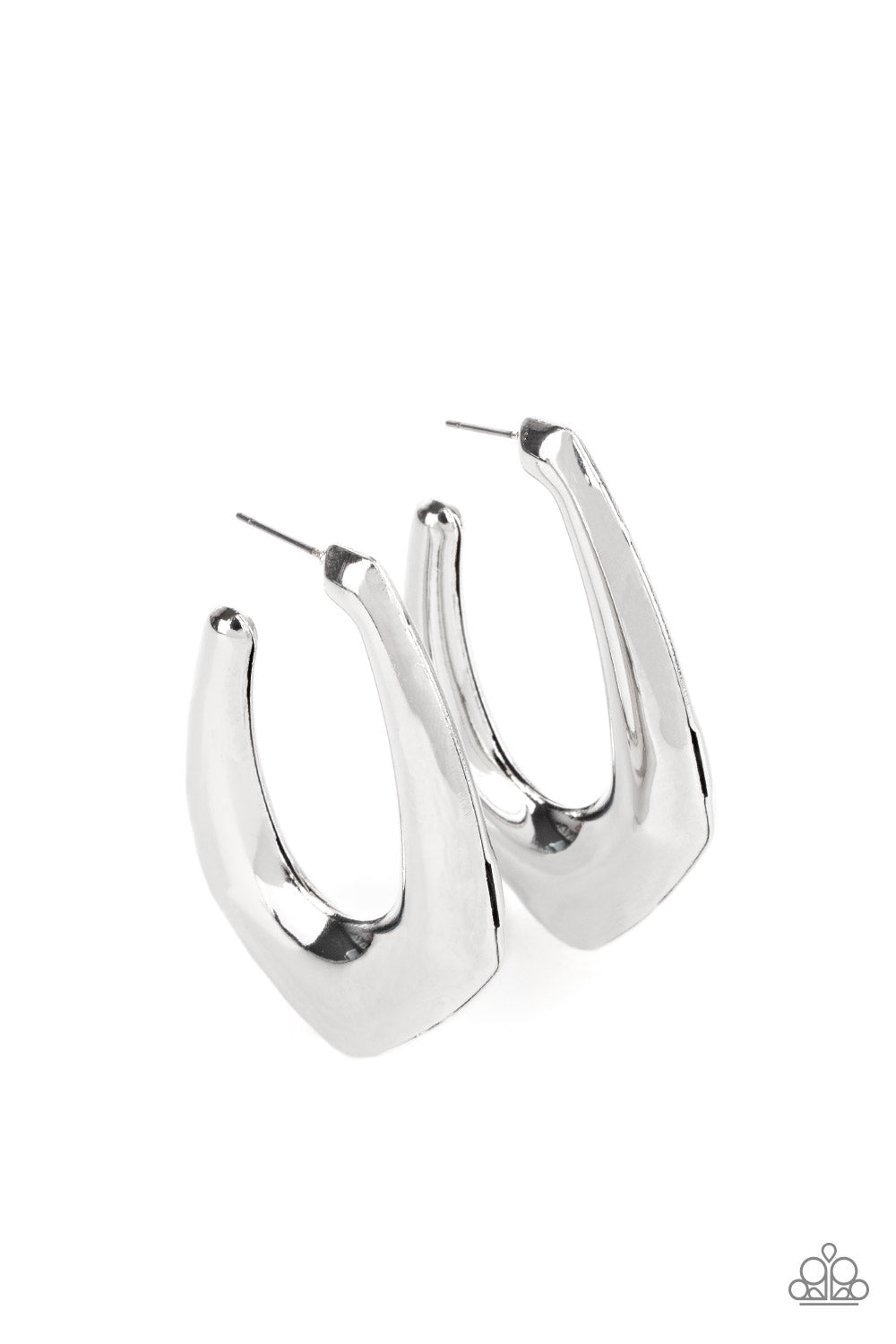 Find Your Anchor - Silver Hoop Earrings - Paparazzi Accessories - Two silver frames join into a beveled anchor shaped hoop, creating a bold pop of metallic shimmer. Earring attaches to a standard post fitting. Hoop measures approximately 1 1/4" in diameter. Sold as one pair of hoop earrings.