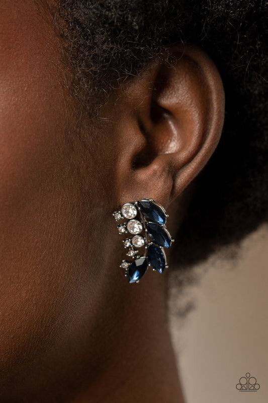 Flawless Fronds - Blue Marquise Rhinestone Earrings - Paparazzi Accessories - 
A frond of dazzling blue marquise and round white rhinestones delicately curves below the ear for a flawless finish. Earring attaches to a standard post fitting.
Sold as one pair of post earrings.
