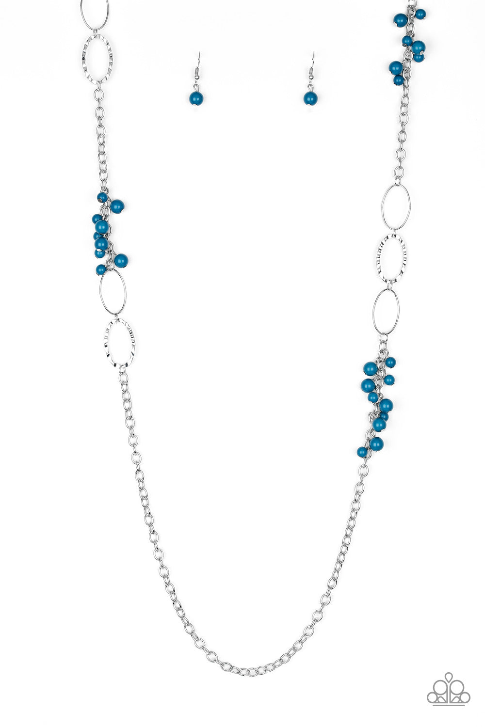 Flirty Foxtrot - Blue and Silver Fashion Necklace - Paparazzi Accessories - Smooth and hammered silver rings join clusters of refreshing blue beads along a shimmery silver chain for a colorful look. Features an adjustable clasp closure. Sold as one individual necklace.