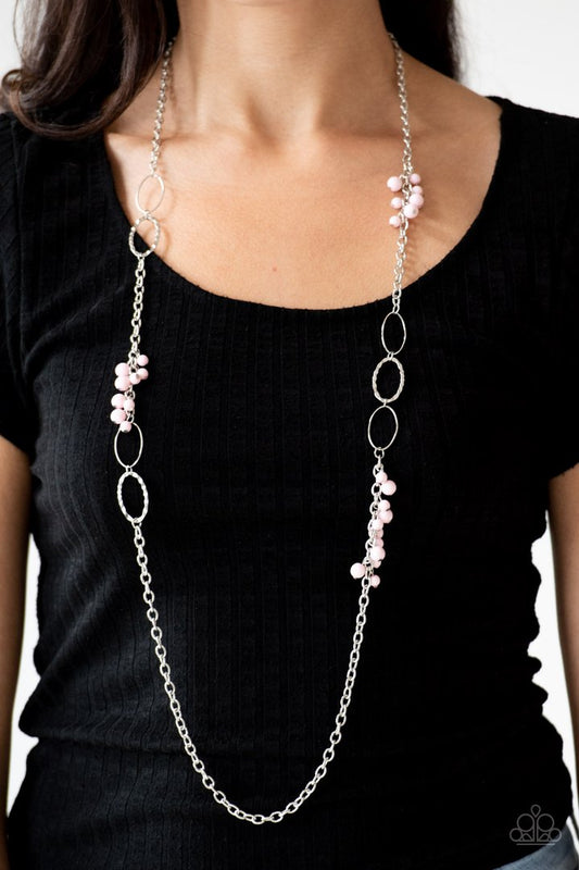Flirty Foxtrot - Pink and Silver Necklace - Paparazzi Accessories Necklaces Bejeweled Accessories By Kristie Featuring Paparazzi Jewelry - Trendy fashion jewelry for everyone -