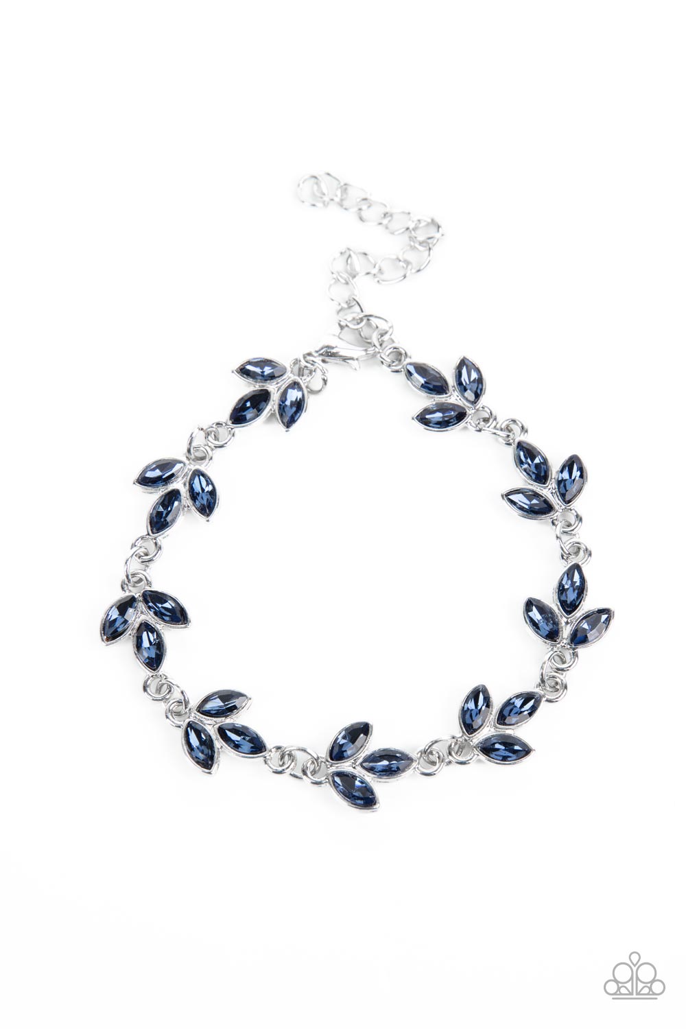 Gala Garland - Blue and Silver Bracelet - Paparazzi Accessories - Twinkling marquise cut blue rhinestones gather into leafy frames as that link around the wrist for a radiant fashion bracelet.