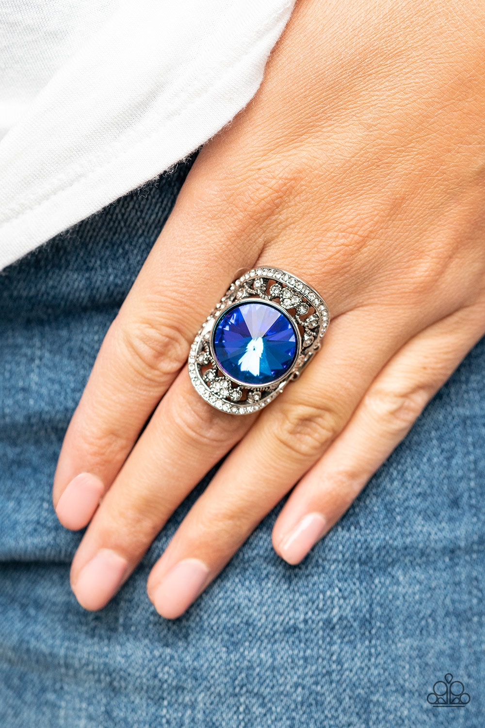 Galactic Garden - Iridescent Blue and Silver Ring - Paparazzi Accessories Bejeweled Accessories By Kristie - Trendy fashion jewelry for everyone -