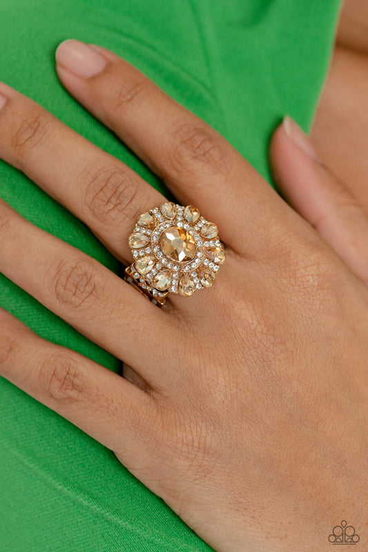 GLIMMER and Spice - Gold Gem Ring - Paparazzi Accessories Bejeweled Accessories By Kristie