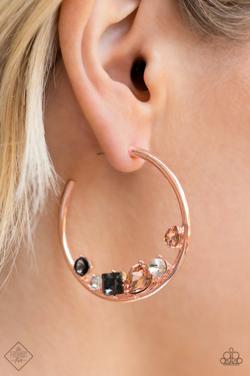 Glimpses of Malibu - 4 Piece Rose Gold Trend Blend Jewelry Set - Paparazzi Accessories - Includes one of each accessory in the Glimpses of Malibu Trend Blend in April's Fashion Fix: Completely Captivated Necklace, Attractive Allure Earrings, Colorful Captivation Bracelet, Law of Attraction Fashion Ring. Featuring playful styles accented with fun pops of color, the Glimpses of Malibu Collection is an endearing assortment of cheerful and whimsical laid-back fashion.
